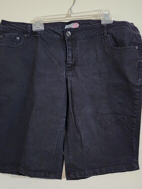 bloom Black Denim Bermuda Shorts with Branded Button